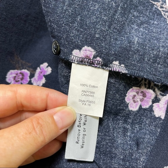 Madewell Popover Pansy Bouquet Pin Tuck Peasant Floral Top Navy F5655 - Picture 9 of 10